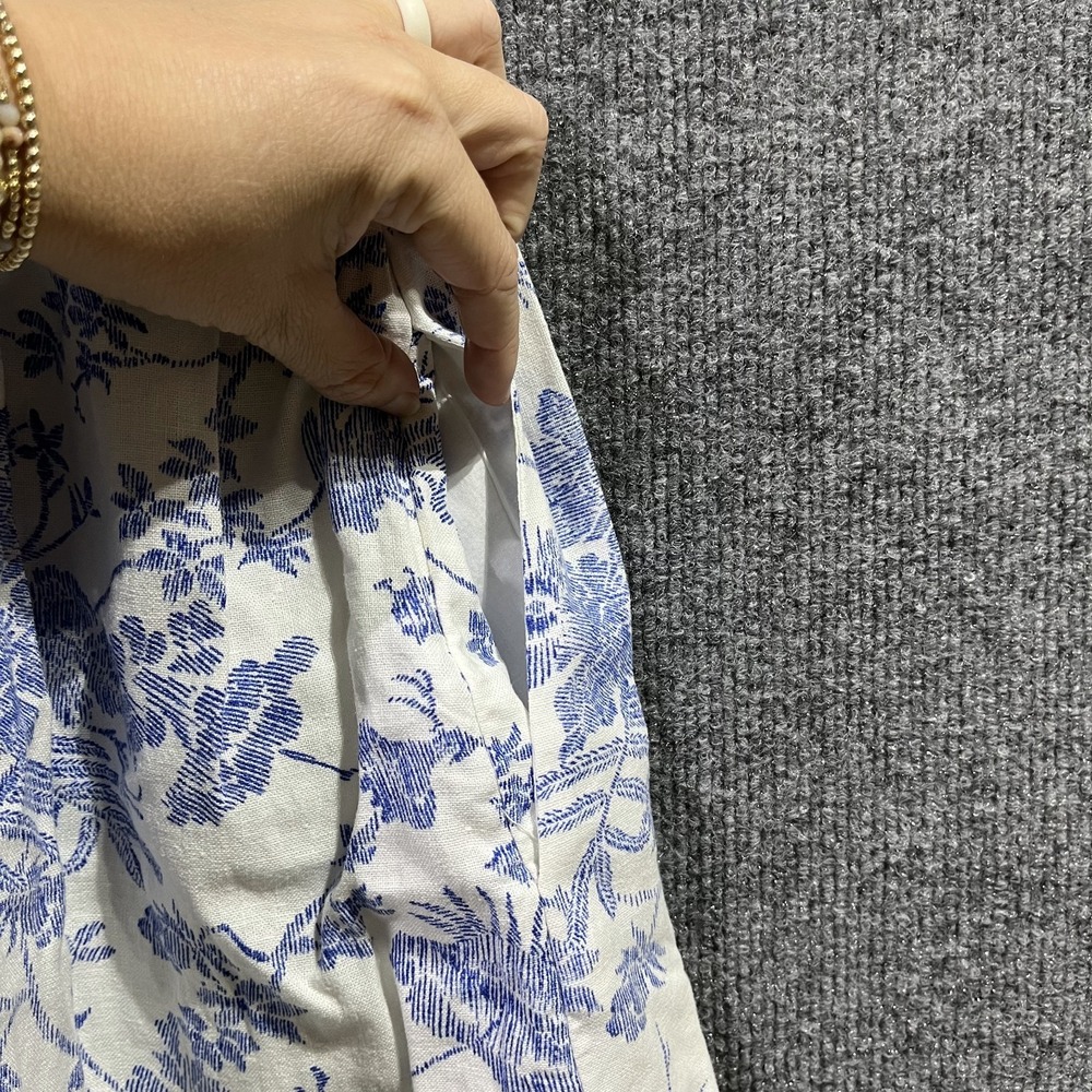 Universal Thread Smocked Mini Sundress Womens Medium White Blue Floral Linen - Picture 7 of 9